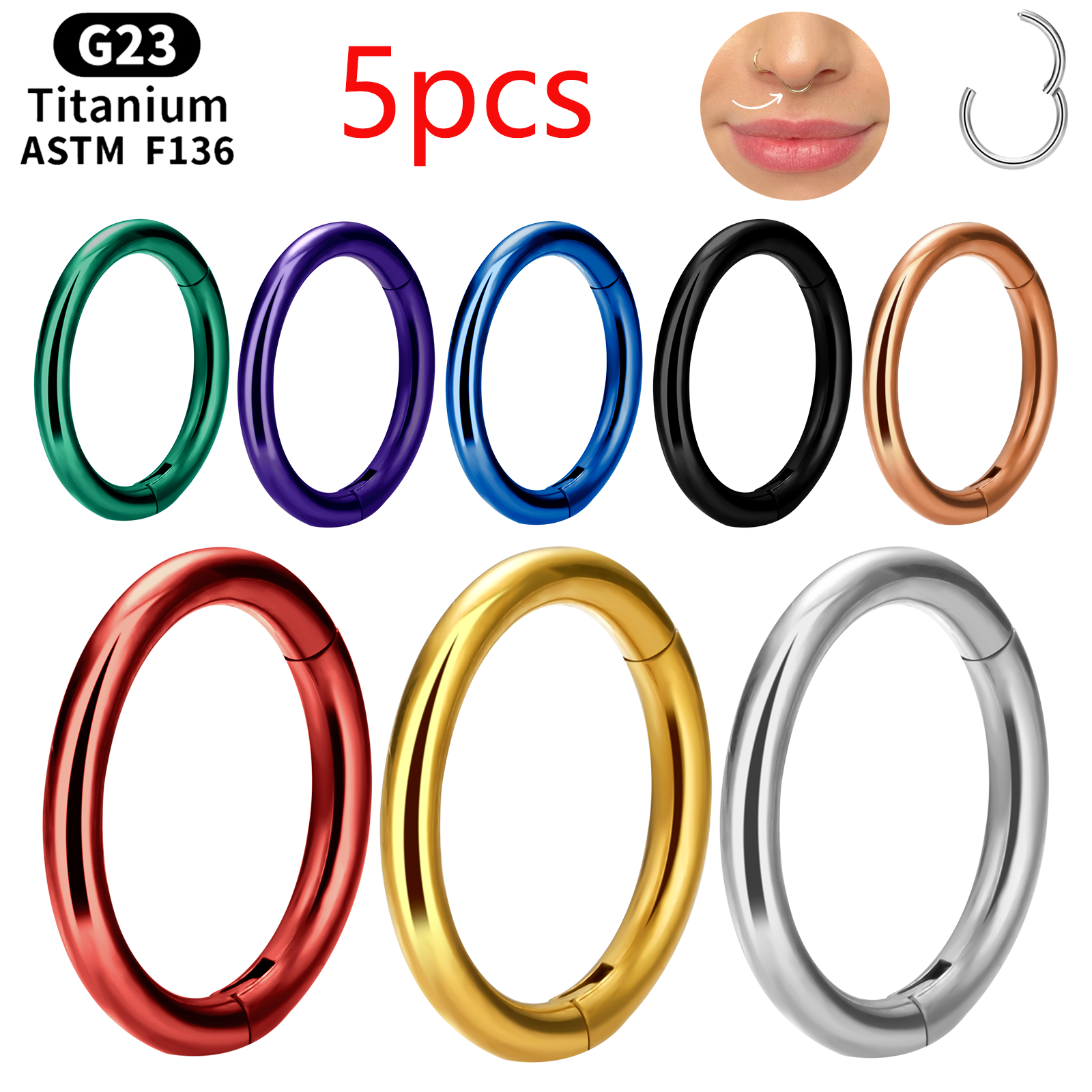 5pcs G23 Titanium Piercing sex - Septum Clicker Ring recensione e prezzo