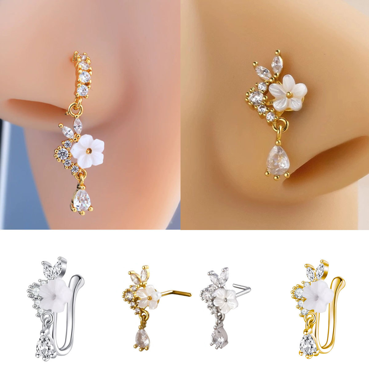 Gold Flower Nose Ring with Dan - Body Jewelry Nose Studs recensione e prezzo