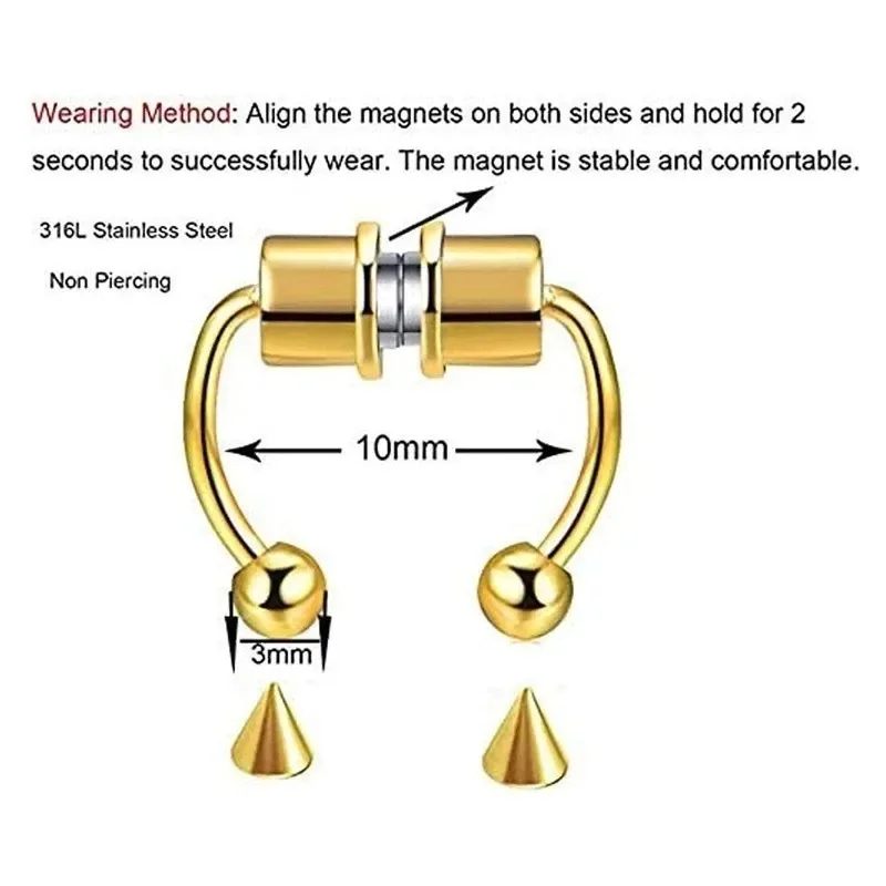 1/2/3Pcs Fake Magnetic Nose Ri - Body Jewelry Nose Studs recensione e prezzo