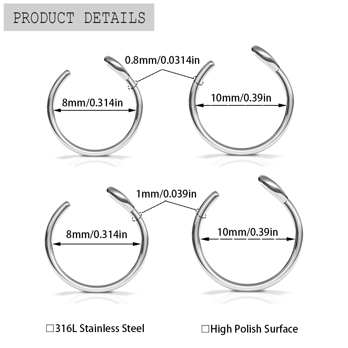 2 Pcs Stainless Steel Personal - Body Jewelry Metal Types recensione e prezzo