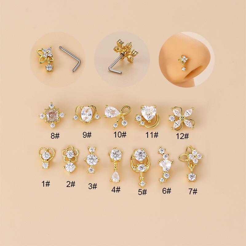 20G L-Shaped Cubic Zircon Nose - Body Jewelry Nose Studs recensione e prezzo