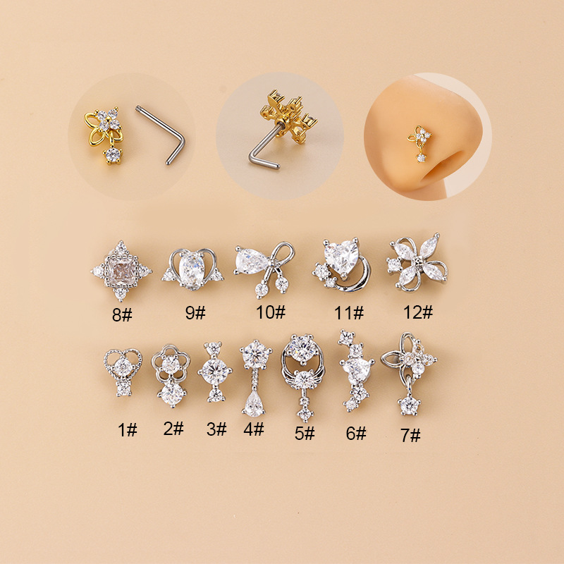 20G L-Shaped Cubic Zircon Nose - Body Jewelry Nose Studs recensione e prezzo