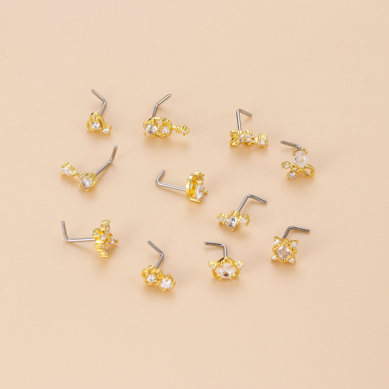 20G L-Shaped Cubic Zircon Nose - Body Jewelry Nose Studs recensione e prezzo