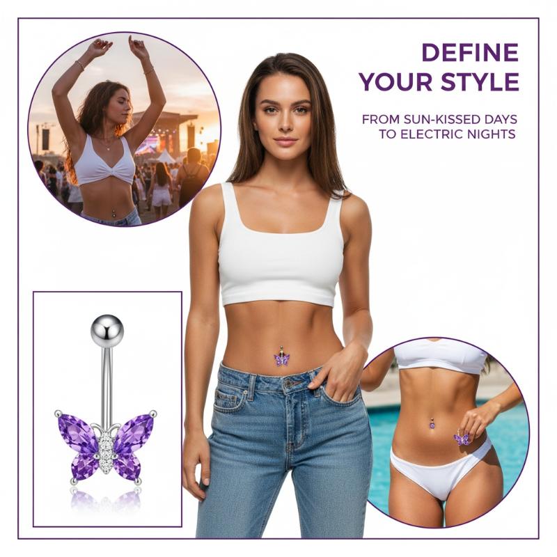 1Pcs Purple Zircon Dangle Bell - Body Jewelry Titanium recensione e prezzo