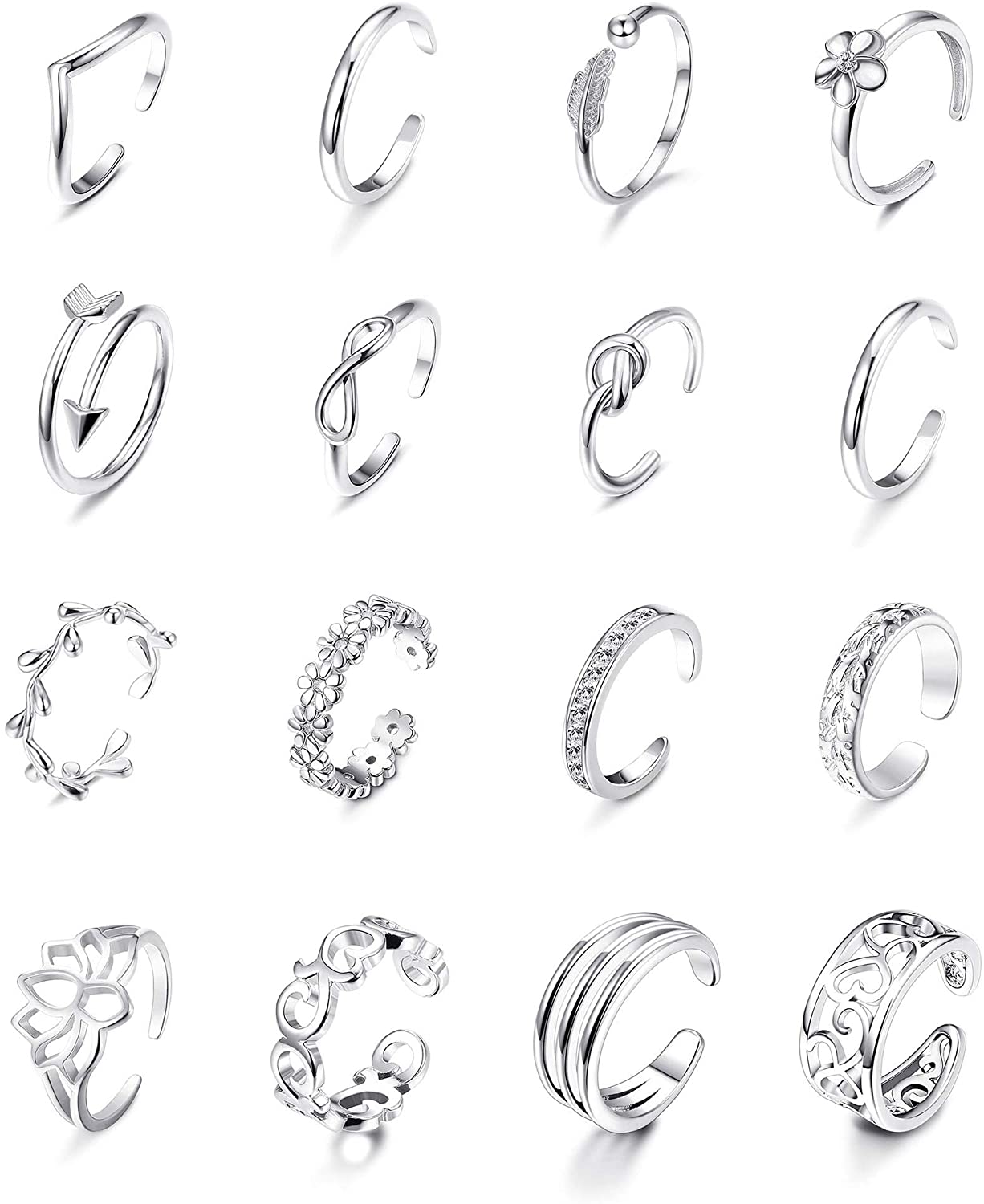 16Pcs Adjustable Toe Rings for - Body Jewelry Metal Types recensione e prezzo