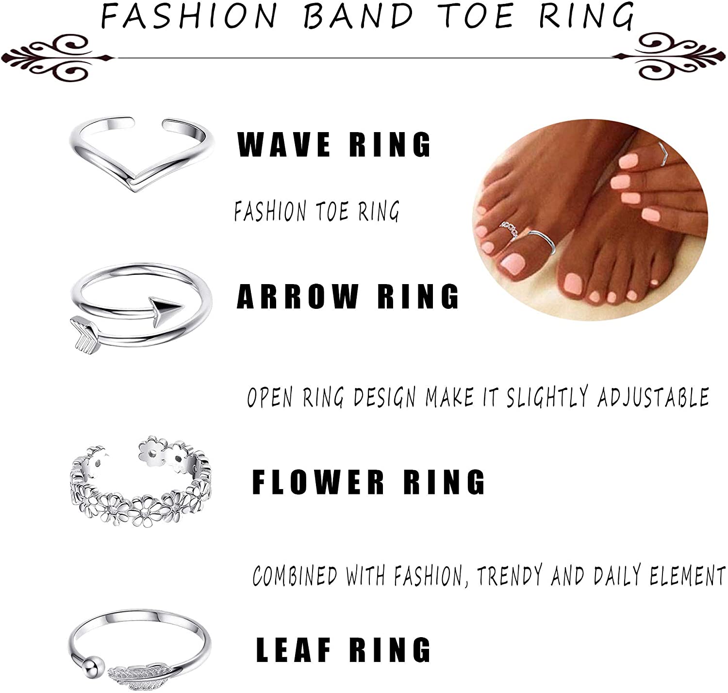 16Pcs Adjustable Toe Rings for - Body Jewelry Metal Types recensione e prezzo