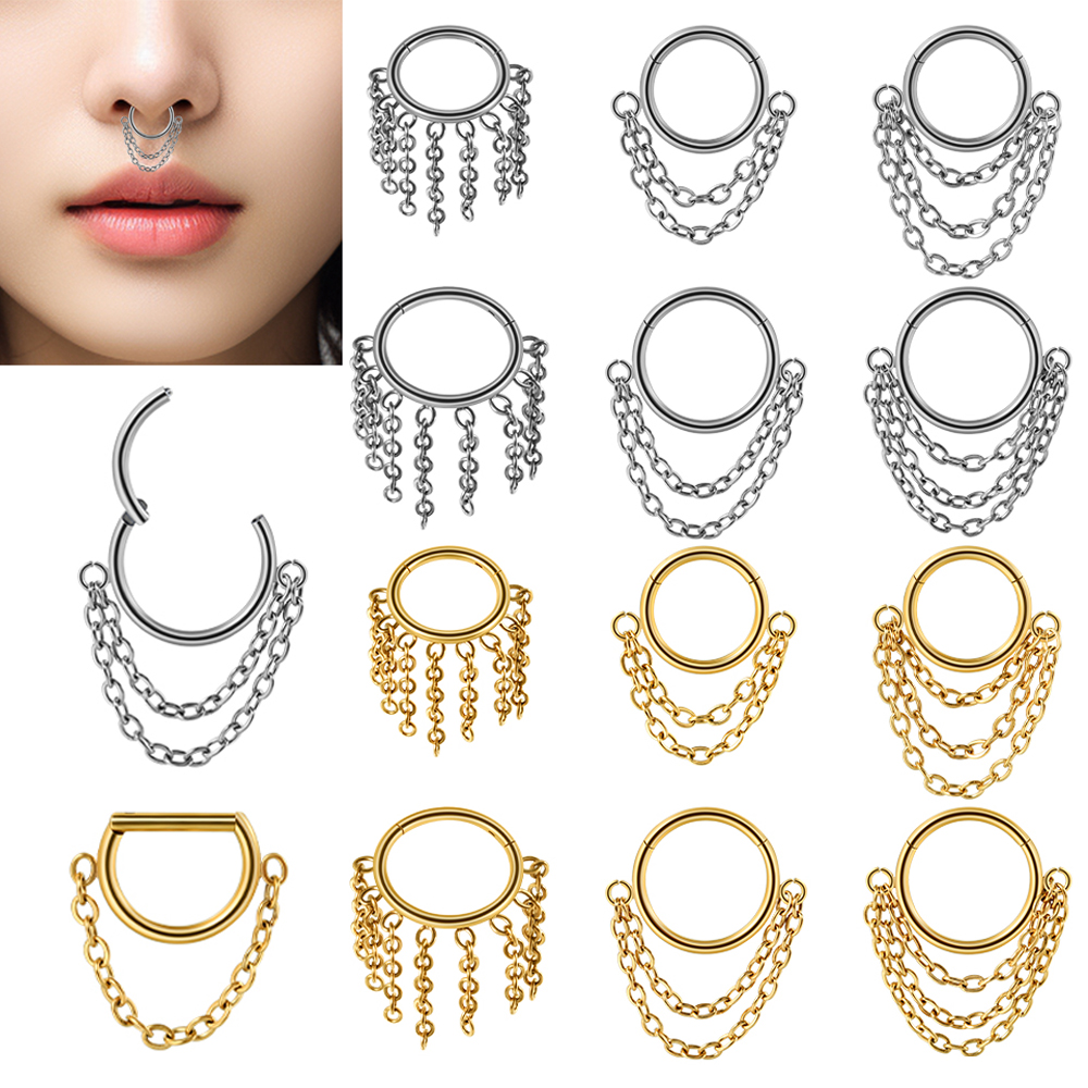 1pcs Surgical Steel Chain Dang - Septum Clicker Ring recensione e prezzo