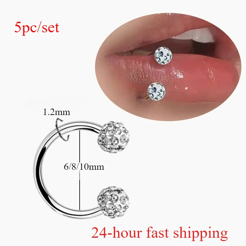5pc Stainless Steel Rhinestone - Body Jewelry Metal Types recensione e prezzo