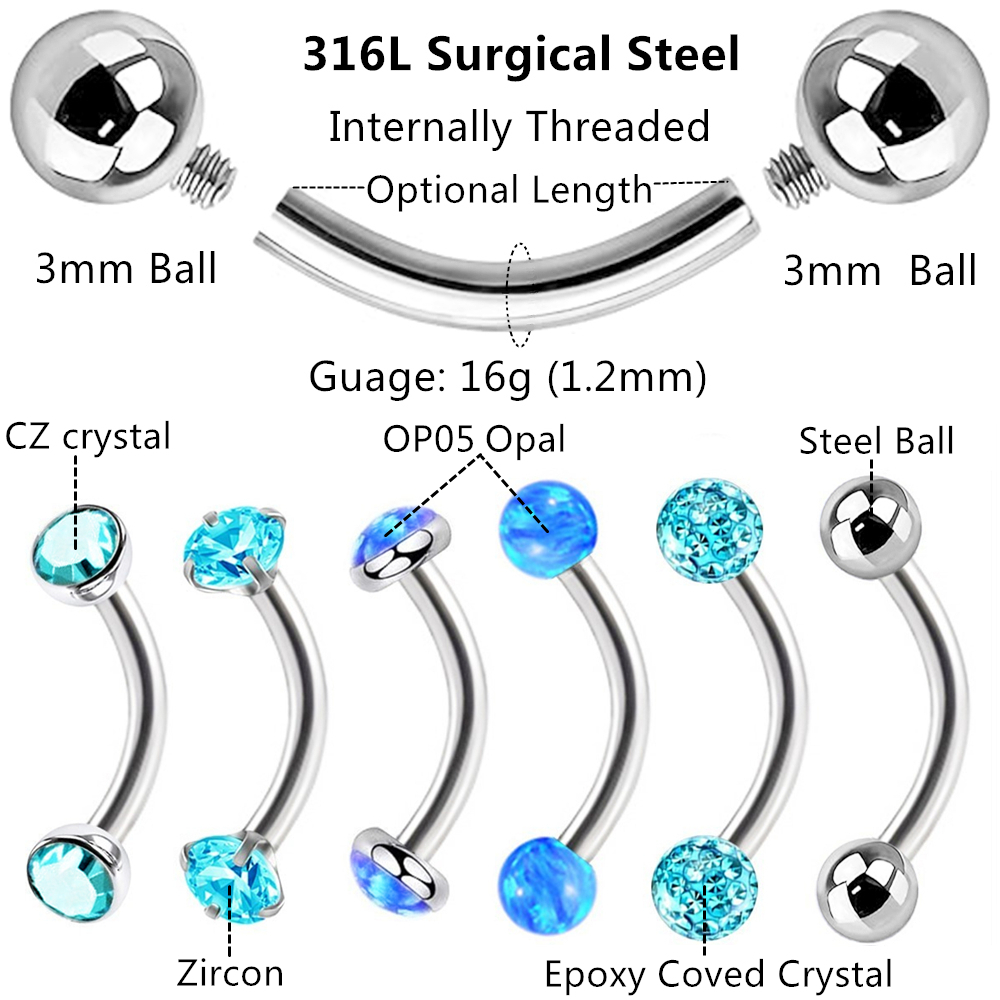 6pc 16g Mixed Type Opal Crysta - Body Jewelry Metal Types recensione e prezzo
