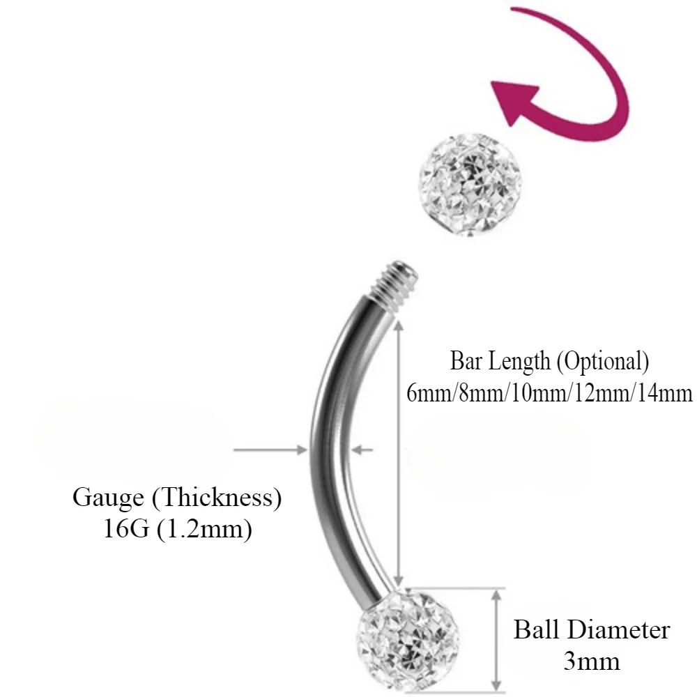6X Mixed Type 3mm Crystal Eyeb - Body Jewelry Metal Types recensione e prezzo
