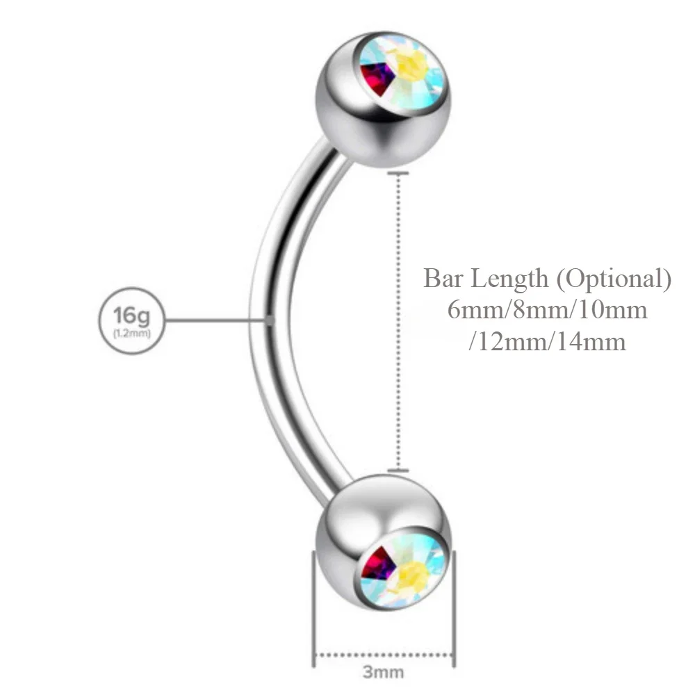 6X Mixed Type 3mm Crystal Eyeb - Body Jewelry Metal Types recensione e prezzo