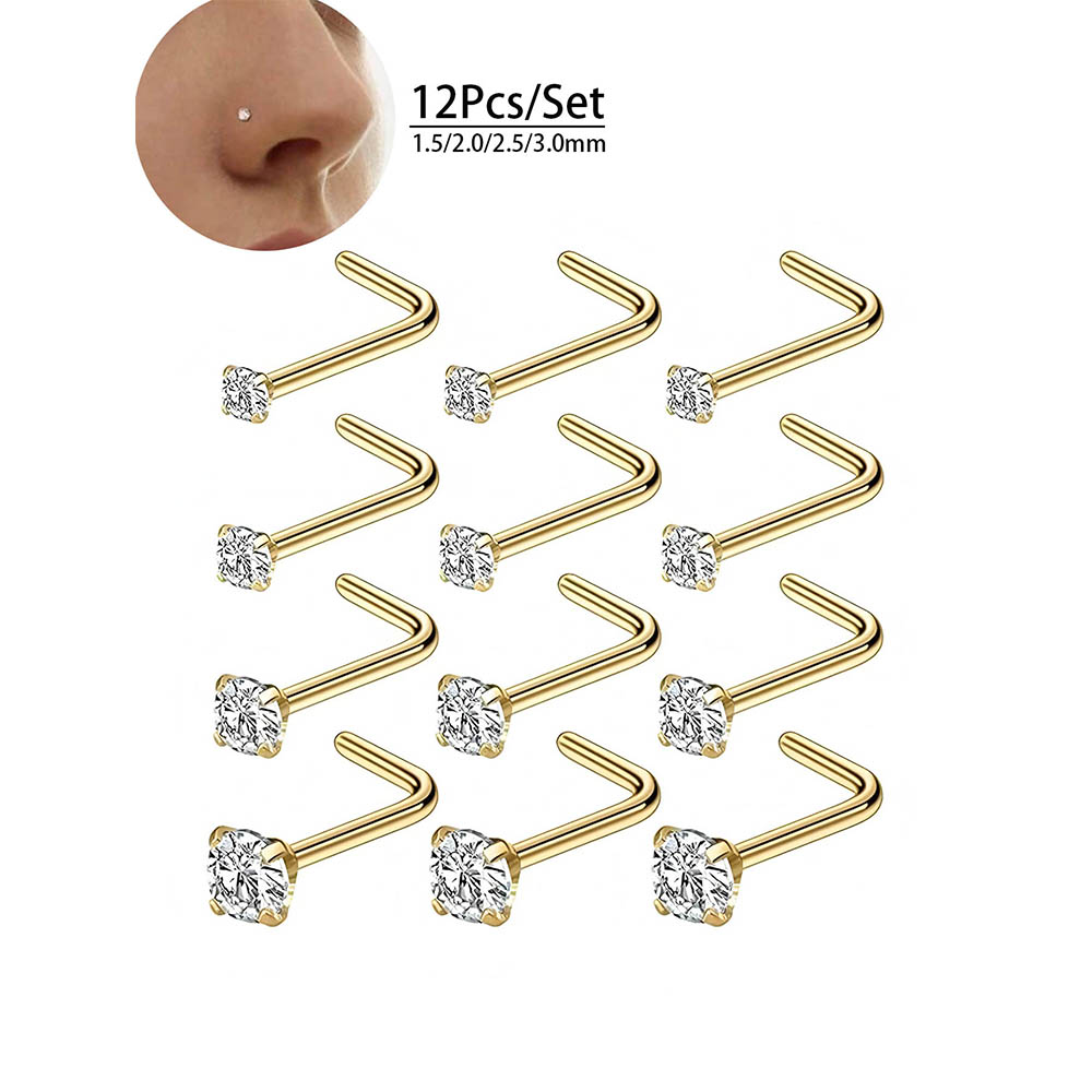 12-Piece Full Set 316L Hypoall - Body Jewelry Nose Studs recensione e prezzo